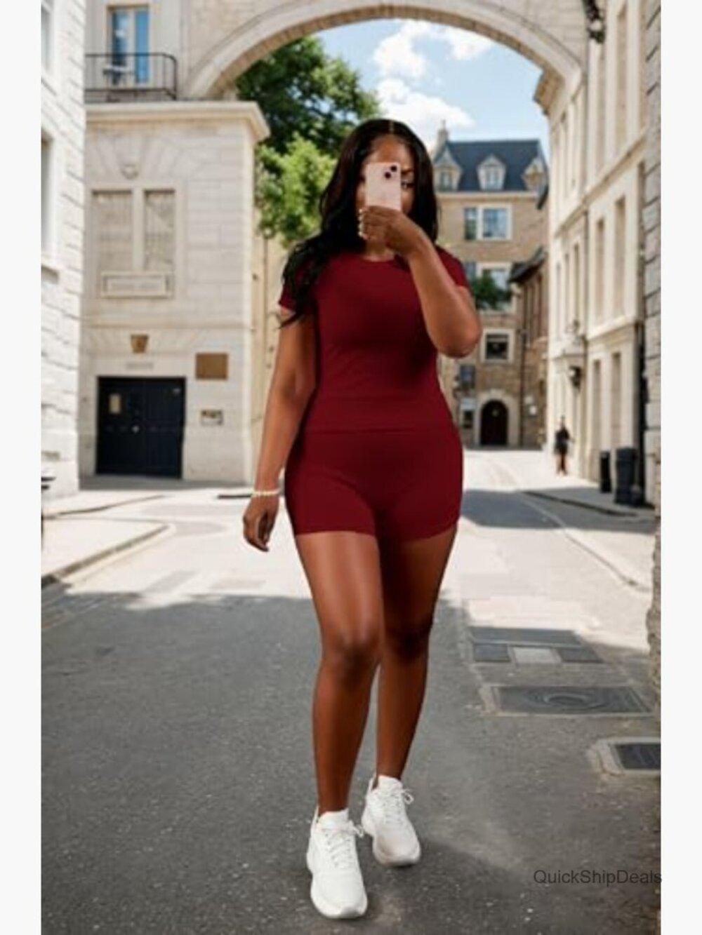 Women's Ribbed Knit Two Piece Short Set High Waisted Shorts Matching Lounge - Picture 2 of 3